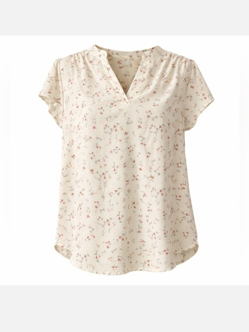 iris Cream Floral V-Neck Flutter Sleeve Blouse